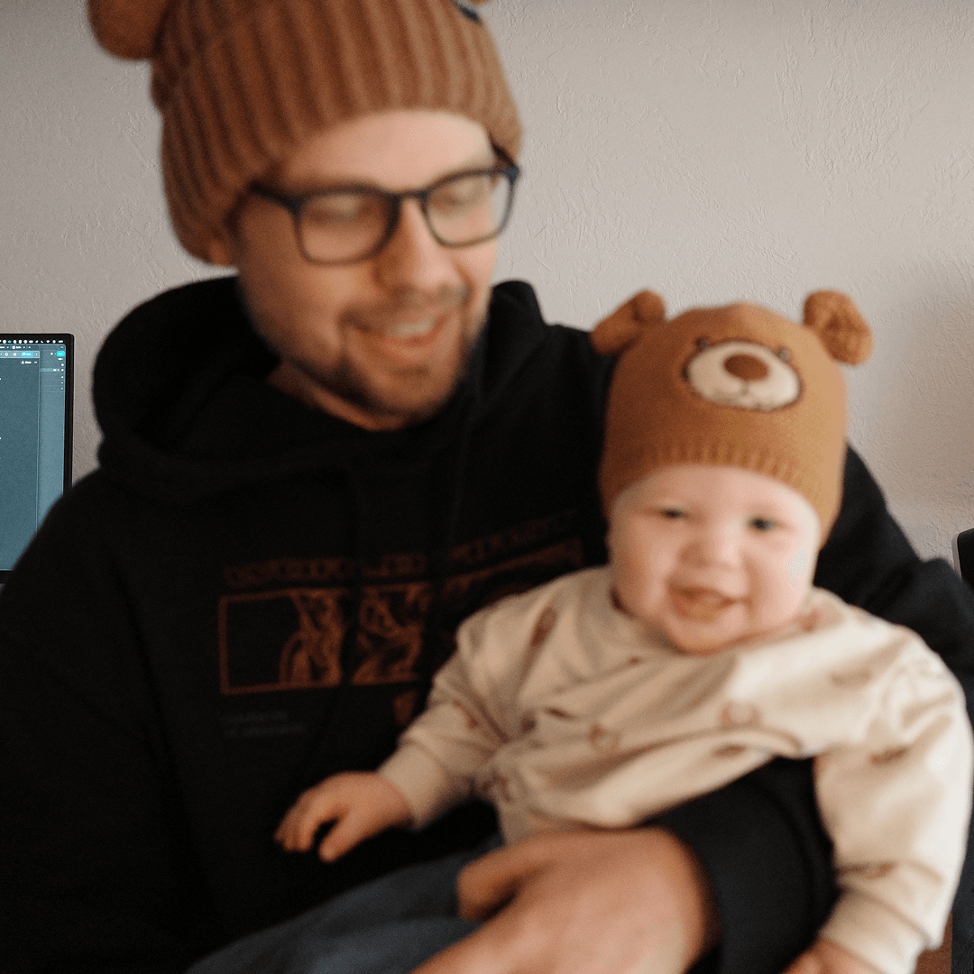A blurry image of Jake and his son
